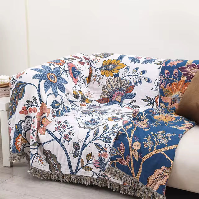 Rustic Artistic Flora Blanket - 100% Cotton Reversible Floral Throw 2