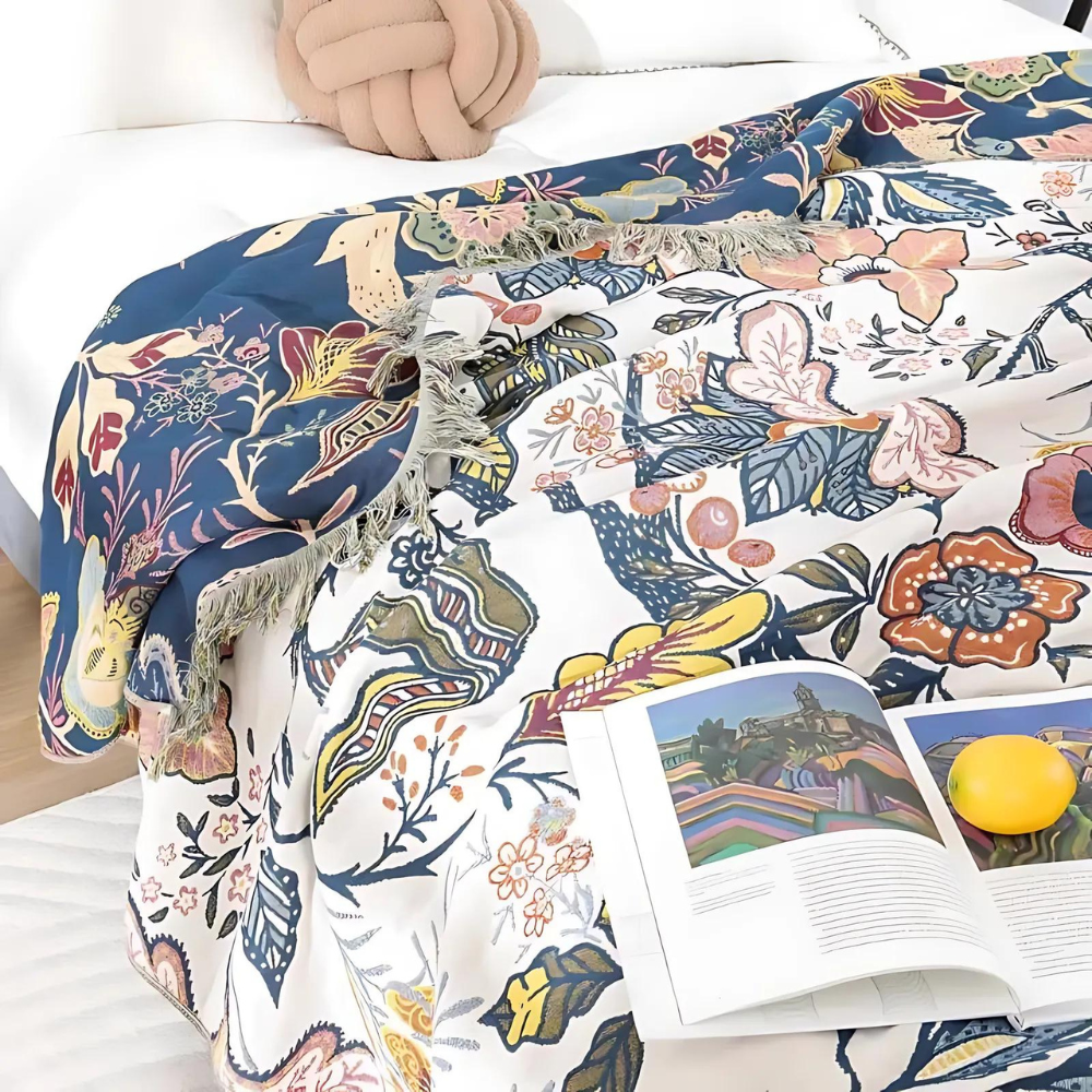 Rustic Artistic Flora Blanket - 100% Cotton Reversible Floral Throw 5