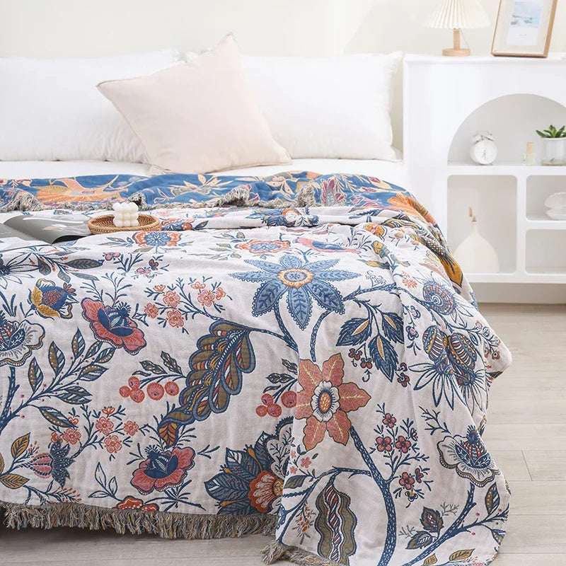 Rustic Artistic Flora Blanket - 100% Cotton Reversible Floral Throw 7
