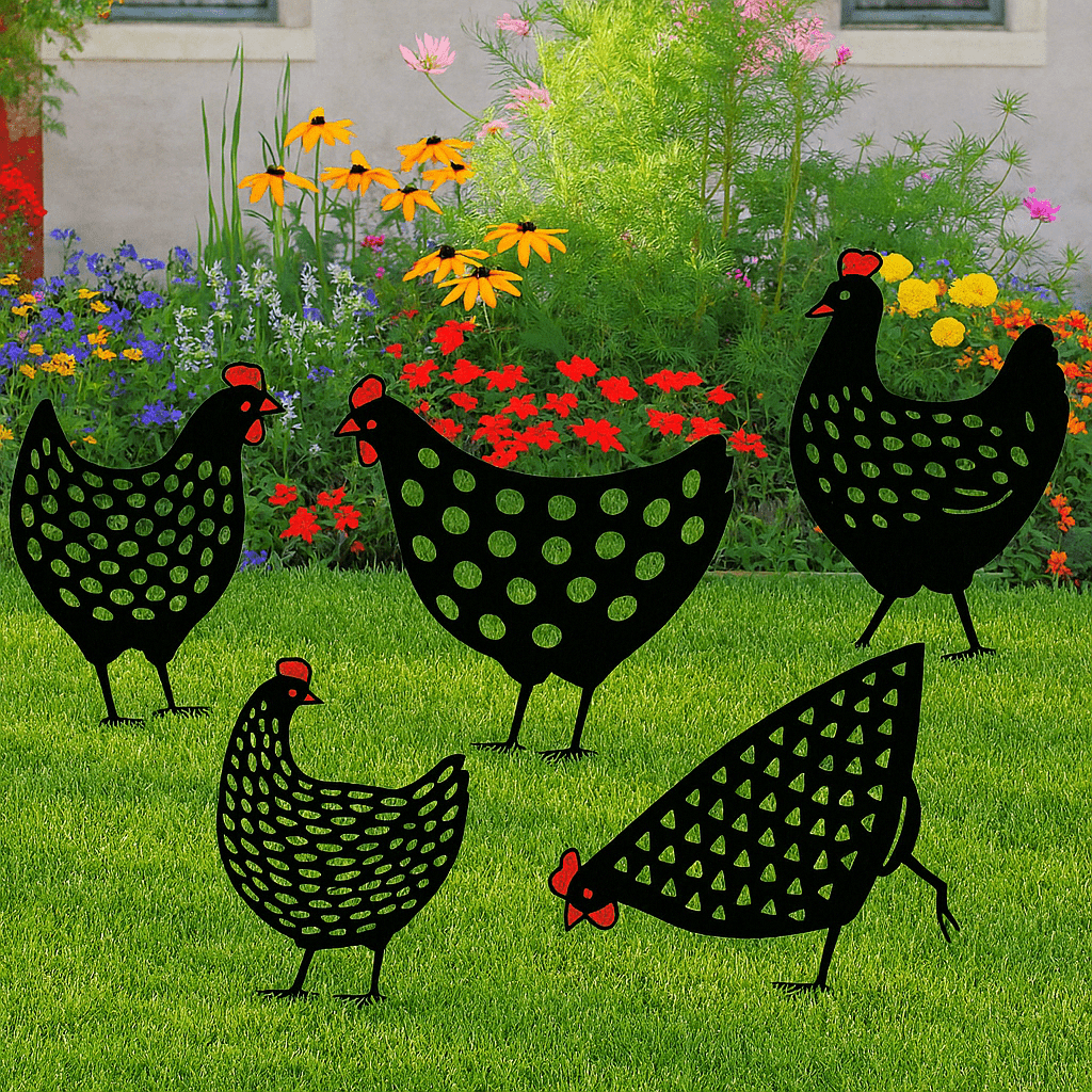 Rustic Metal Chicken Garden Statue - Weatherproof Outdoor Decor for Gardens 0