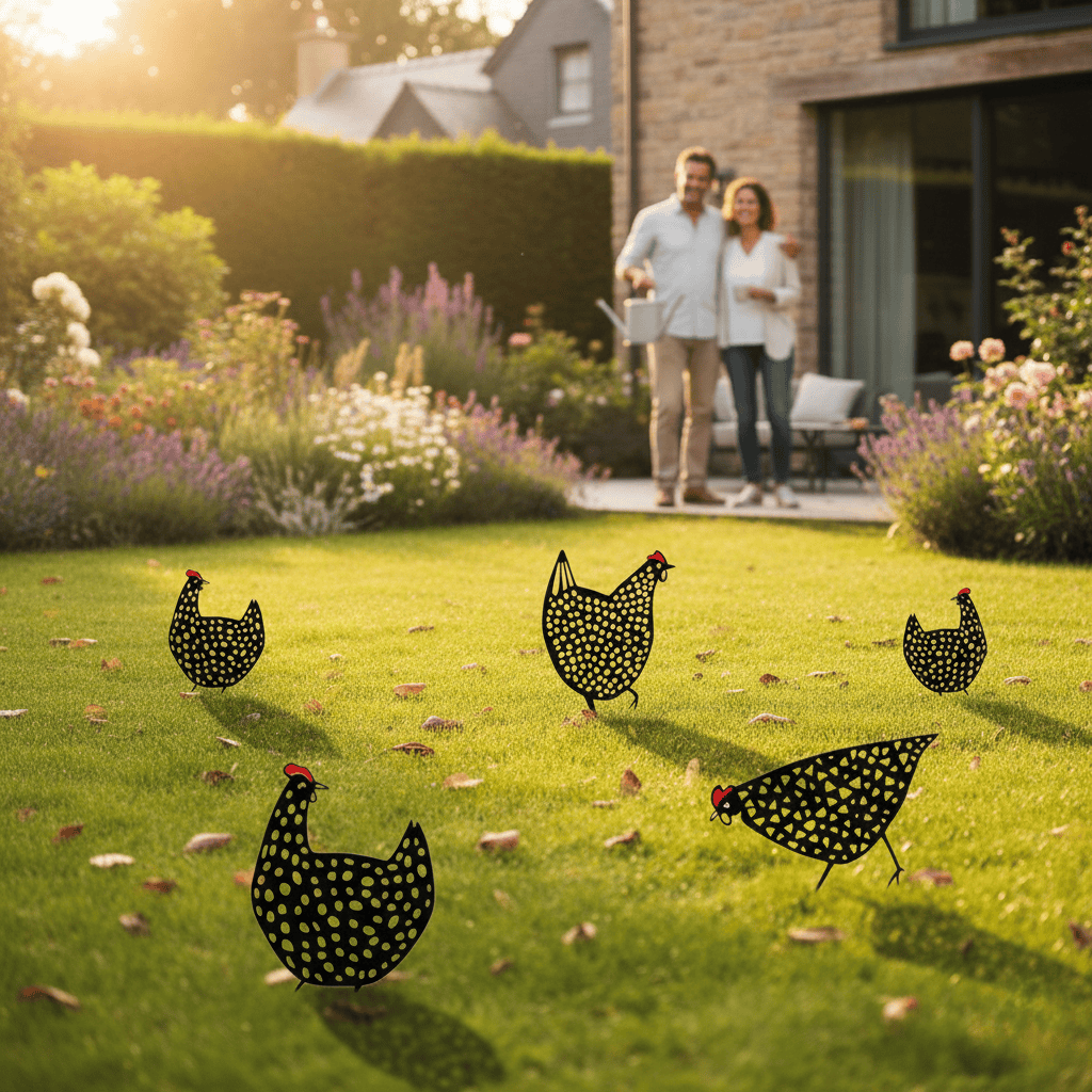 Rustic Metal Chicken Garden Statue - Weatherproof Outdoor Decor for Gardens 2