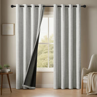 NOCTAVIA – 2 Panel 100% Blackout Linen Curtains with Tiebacks for Bedroom & Living Room