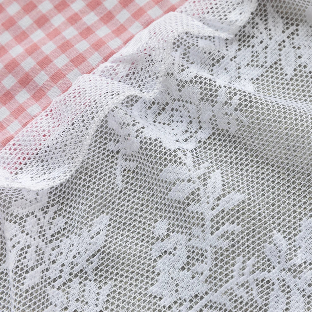 LUMIBLISS - Plaid Lace Half Curtain for Kitchen and Small Windows