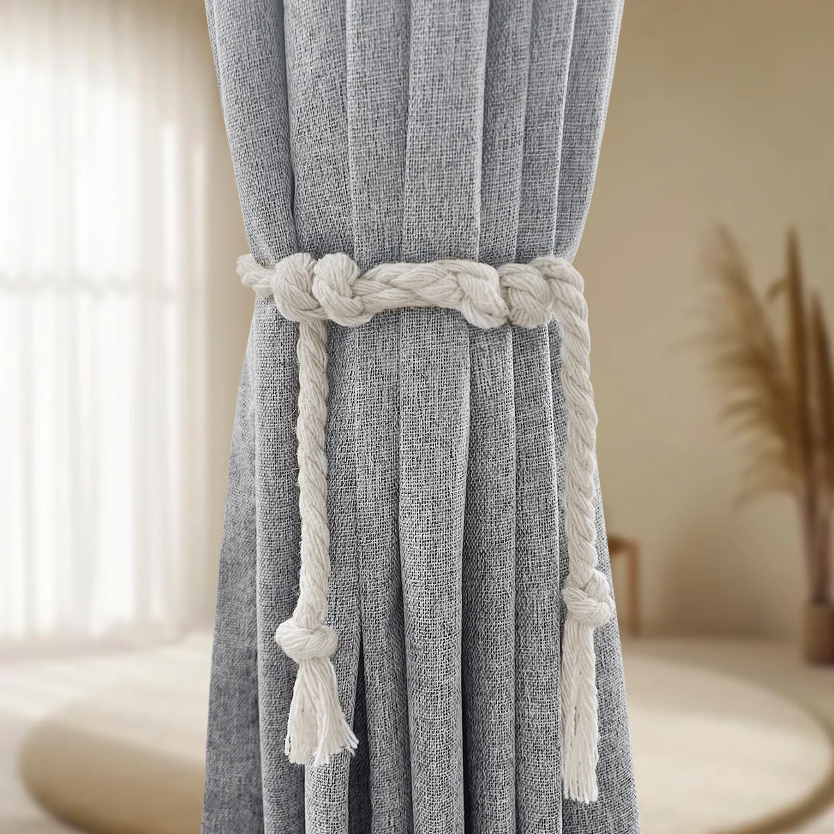 NOCTAVIA – 2 Panel 100% Blackout Linen Curtains with Tiebacks for Bedroom & Living Room