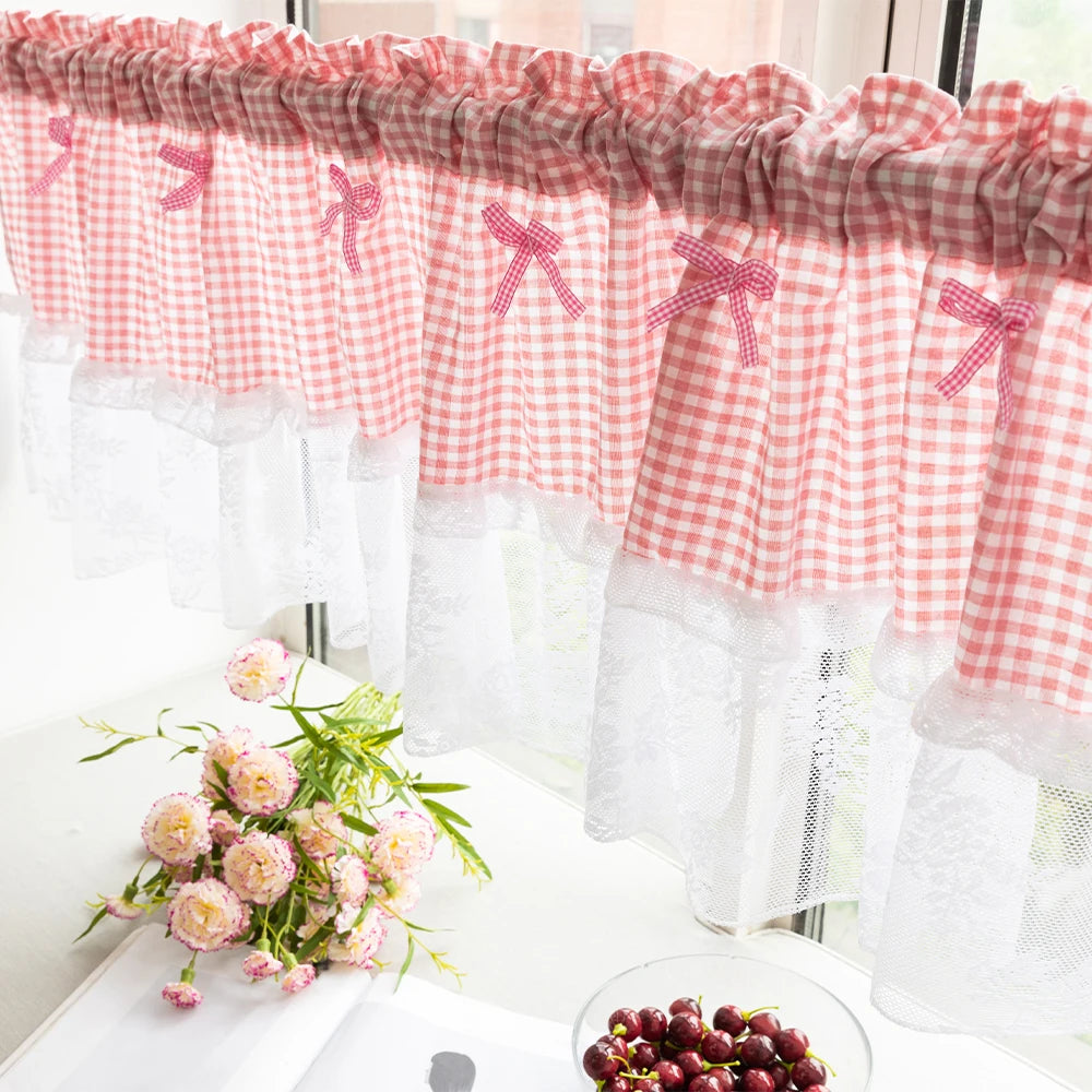 LUMIBLISS - Plaid Lace Half Curtain for Kitchen and Small Windows