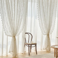 VELORÉE - French Country Style Lace Curtain with Beaded Phoenix Tail Detail