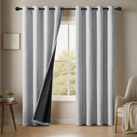 NOCTAVIA – 2 Panel 100% Blackout Linen Curtains with Tiebacks for Bedroom & Living Room