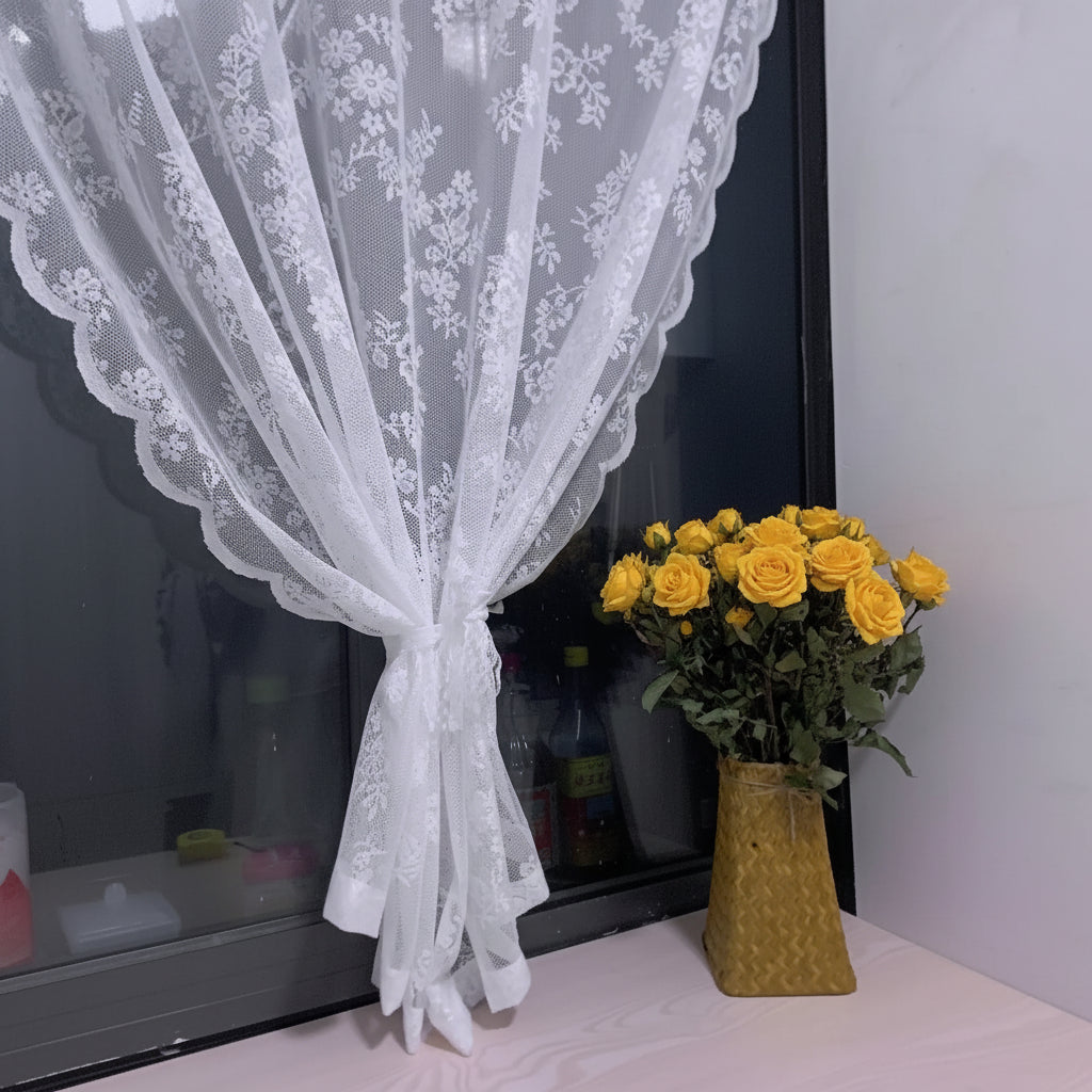 ELYSIAN - Light Filtering Floral Lace Curtain Panel with Rod Pocket