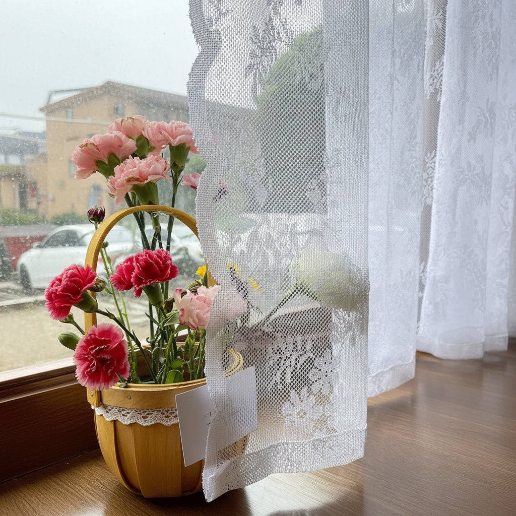 ELYSIAN - Light Filtering Floral Lace Curtain Panel with Rod Pocket