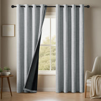 NOCTAVIA – 2 Panel 100% Blackout Linen Curtains with Tiebacks for Bedroom & Living Room