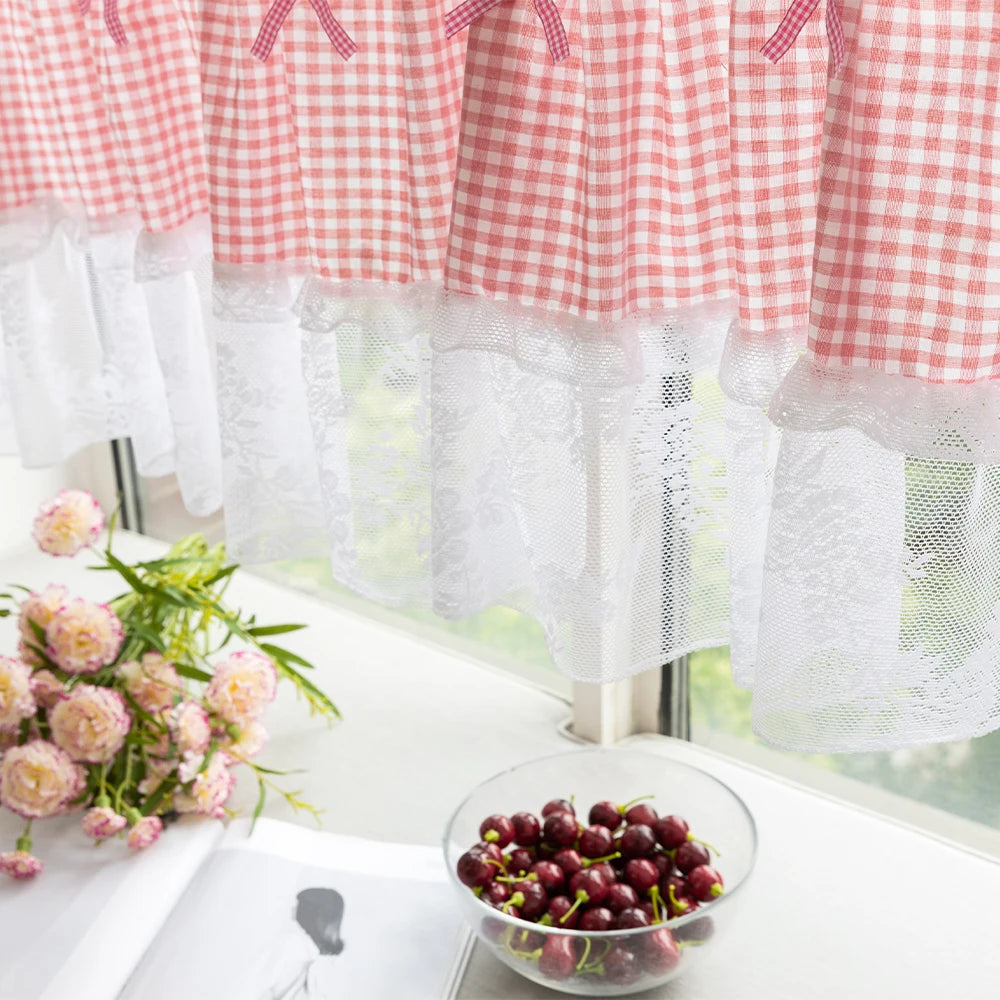 LUMIBLISS - Plaid Lace Half Curtain for Kitchen and Small Windows