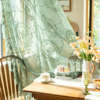 BELLEDRAPE - French Retro Green Ruffled Lace Sheer Tulle Curtains for Girls Room & Living Room