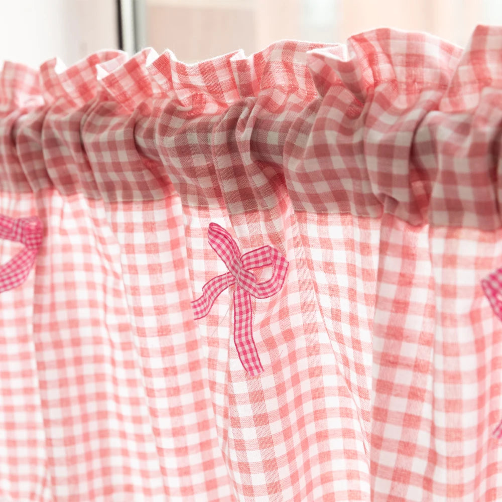 LUMIBLISS - Plaid Lace Half Curtain for Kitchen and Small Windows