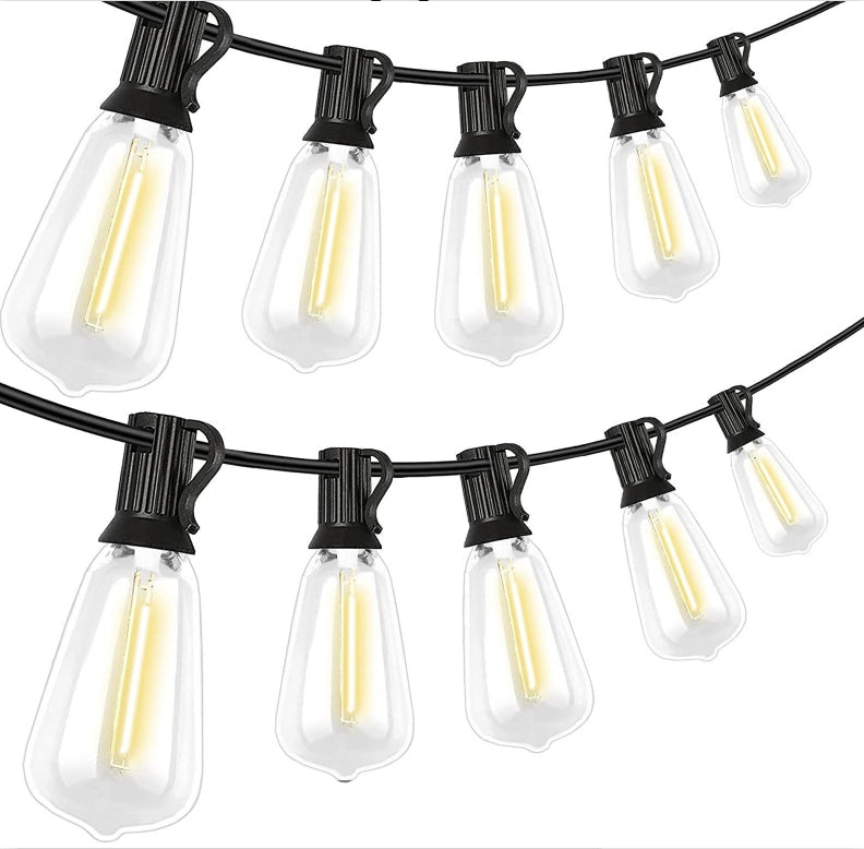 SOLARA - 15 m Solar-Lichterkette für den Außenbereich, kommerzielle Qualität LED mit dimmbaren gelben ST38-Glühbirnen
