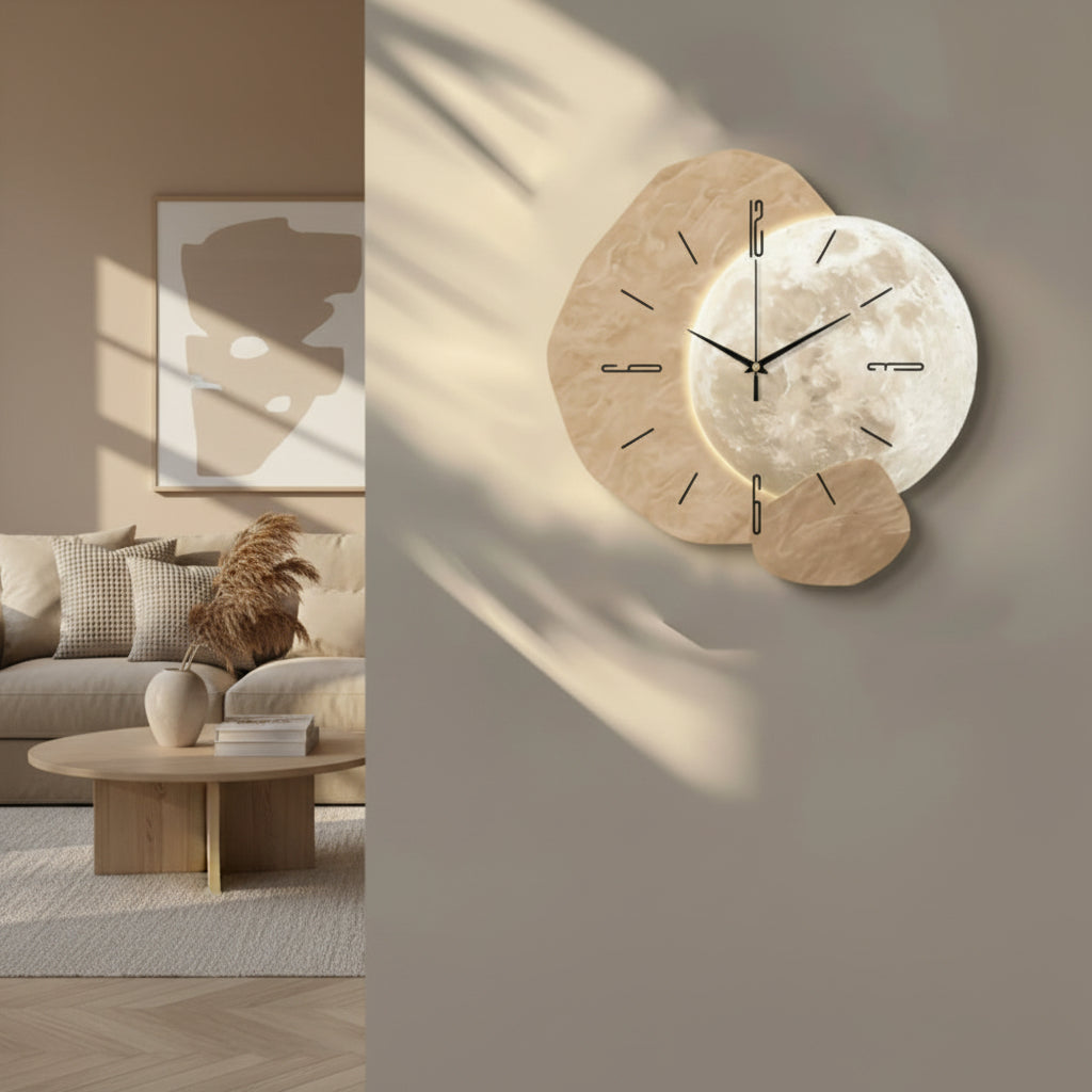 ECLIPSEWOOD - Designer Wooden Wall Clock with Golden Highlights