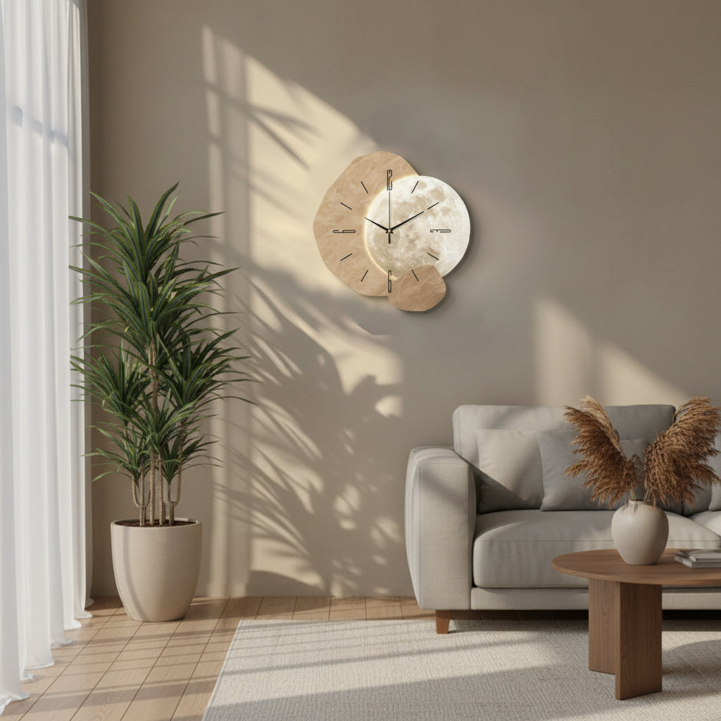 ECLIPSEWOOD - Designer Wooden Wall Clock with Golden Highlights