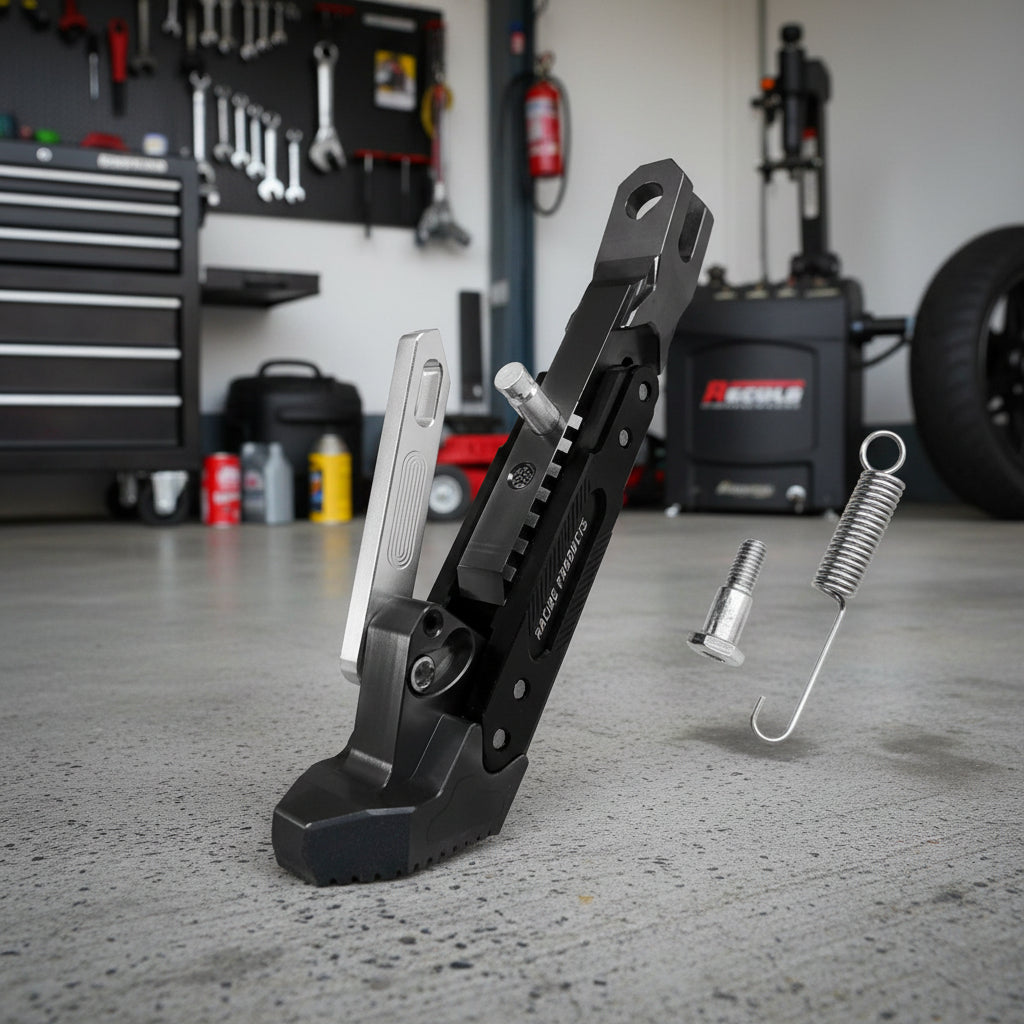 RIDERPRO - Heavy Duty Metal Motorcycle Kickstand Bracket Stable Side Parking Stand Frame