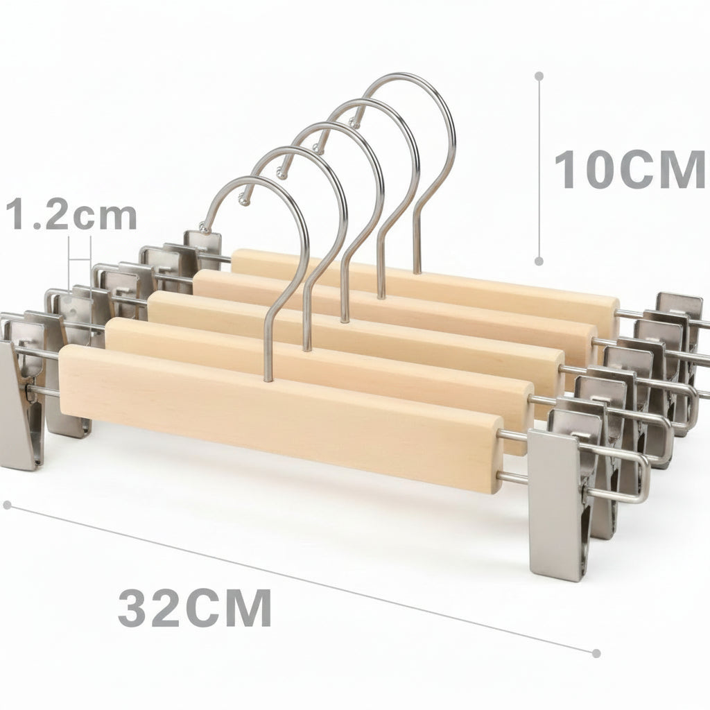 LUXORG - Solid Lotus Wood Hangers with Adjustable Metal Clips, 10 Pack