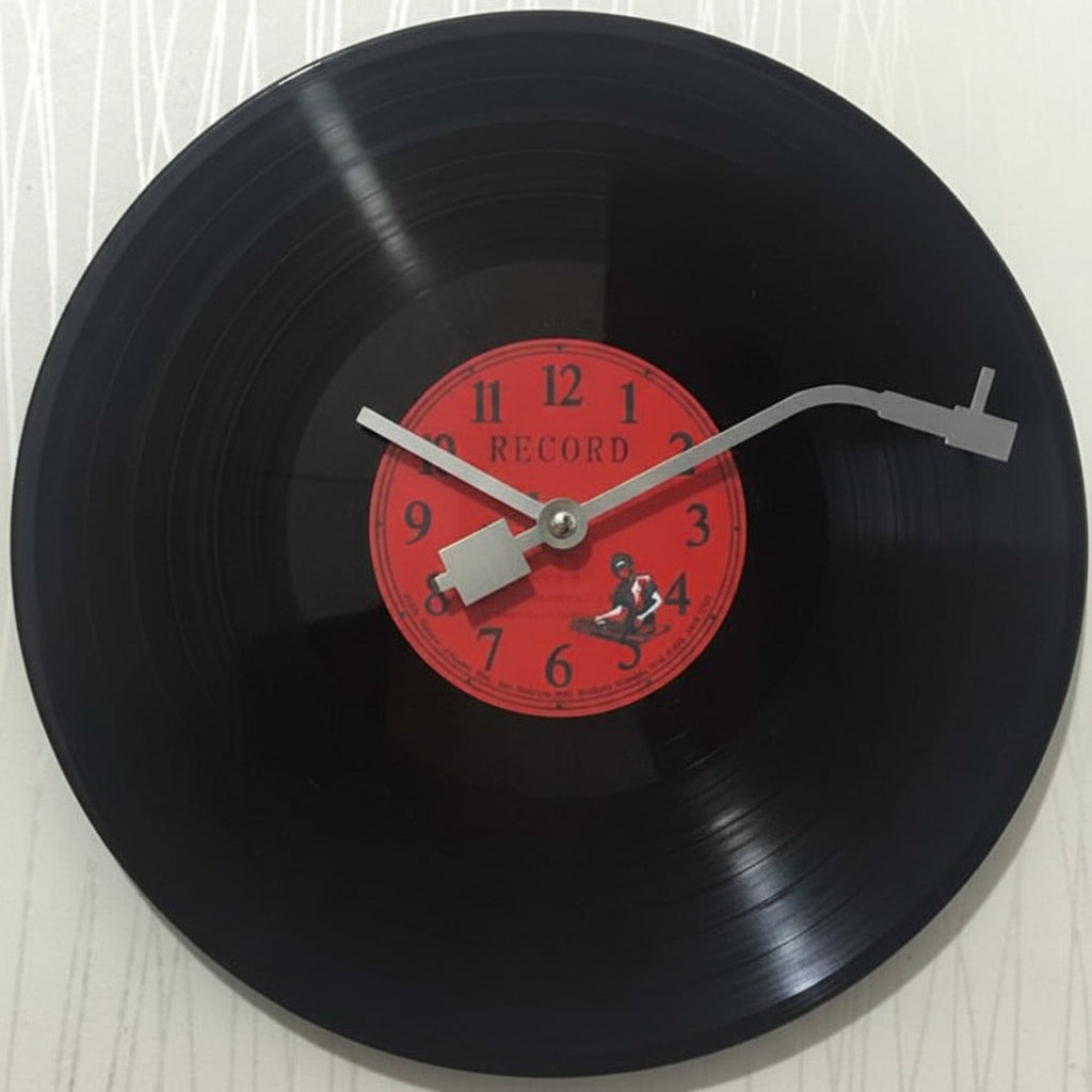 TIMETUNES - Retro zegar ścienny z winylową płytą, cichy dekoracyjny zegar