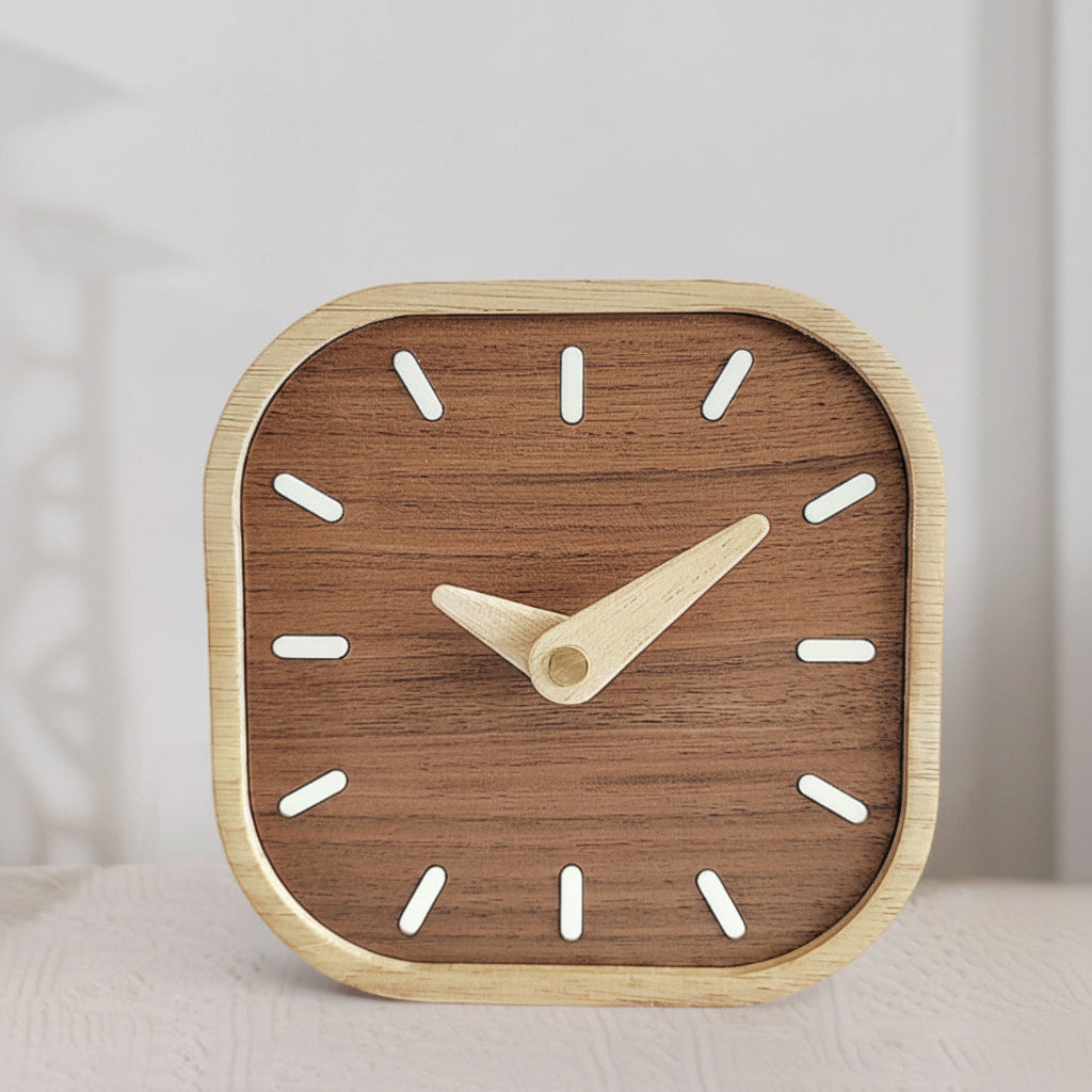 NATURCLOCK - Handcrafted Wooden Square Clock Battery Operated Decorative Piece