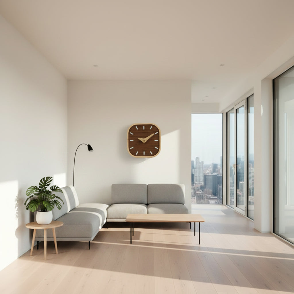 NATURCLOCK - Handcrafted Wooden Square Clock Battery Operated Decorative Piece