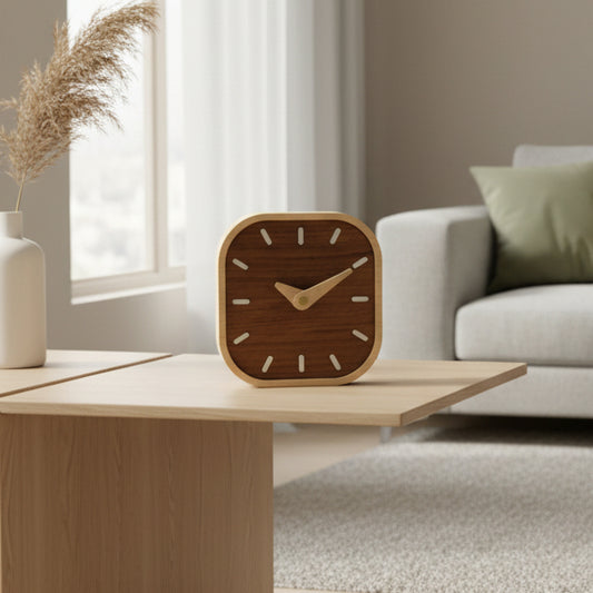 NATURCLOCK - Handcrafted Wooden Square Clock Battery Operated Decorative Piece