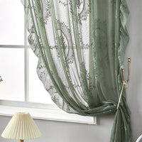 BELLEDRAPE - French Retro Green Ruffled Lace Sheer Tulle Curtains for Girls Room & Living Room