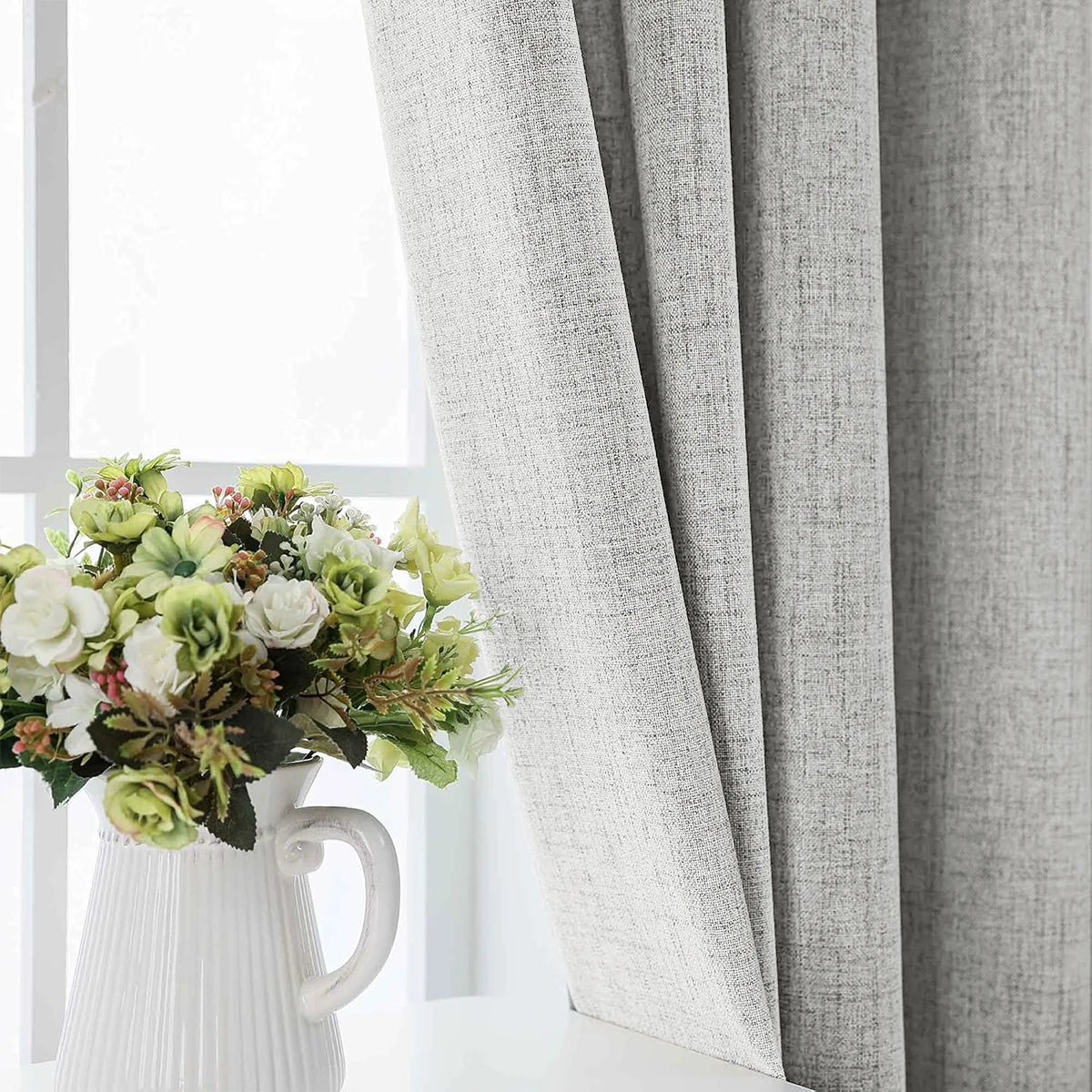 NOCTAVIA – 2 Panel 100% Blackout Linen Curtains with Tiebacks for Bedroom & Living Room
