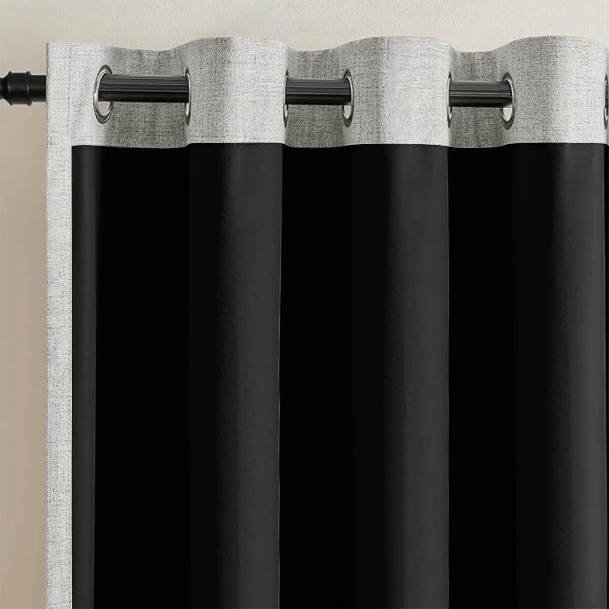 NOCTAVIA – 2 Panel 100% Blackout Linen Curtains with Tiebacks for Bedroom & Living Room