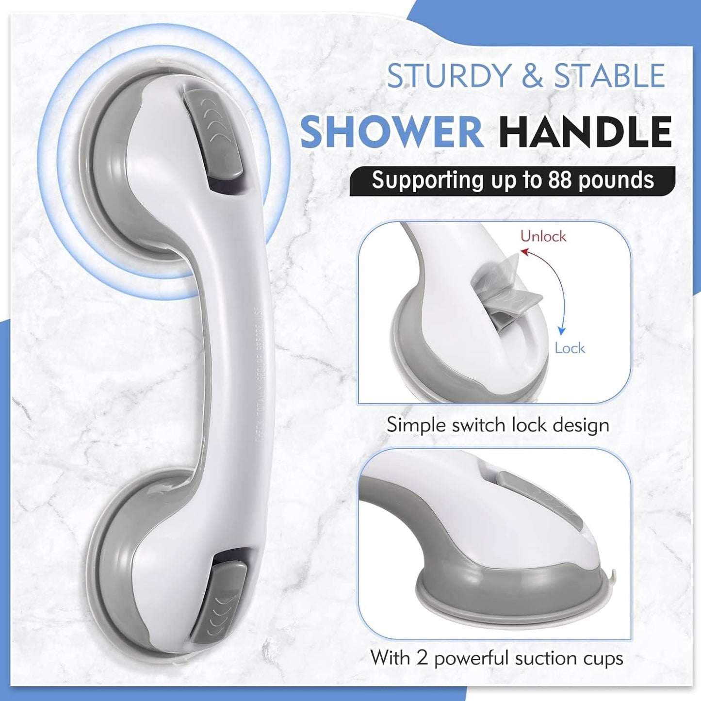 Secure Handle Bar - Suction Cup Grab Bar for Shower & Bathroom Safety 4