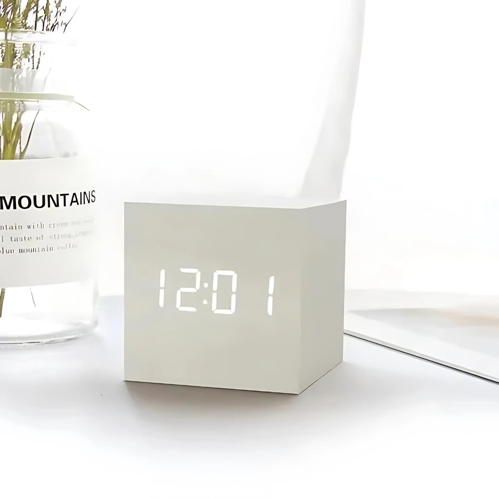 Sleek Cube Digital Alarm Clock with Temperature Display & Snooze Function 2