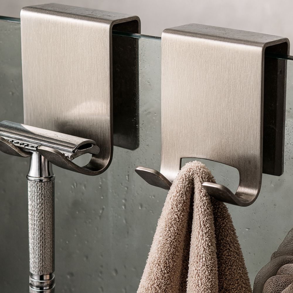 Sleek Stainless Shower Hooks for Frameless Glass Doors - Space-Saving Design 1