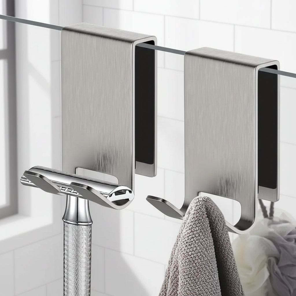 Sleek Stainless Shower Hooks for Frameless Glass Doors - Space-Saving Design 4