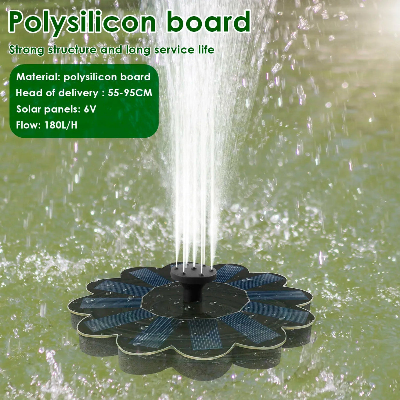 Solar Spring - Solar Water Fountain with 5 Nozzle Attachments for Garden & Bird Bath 2