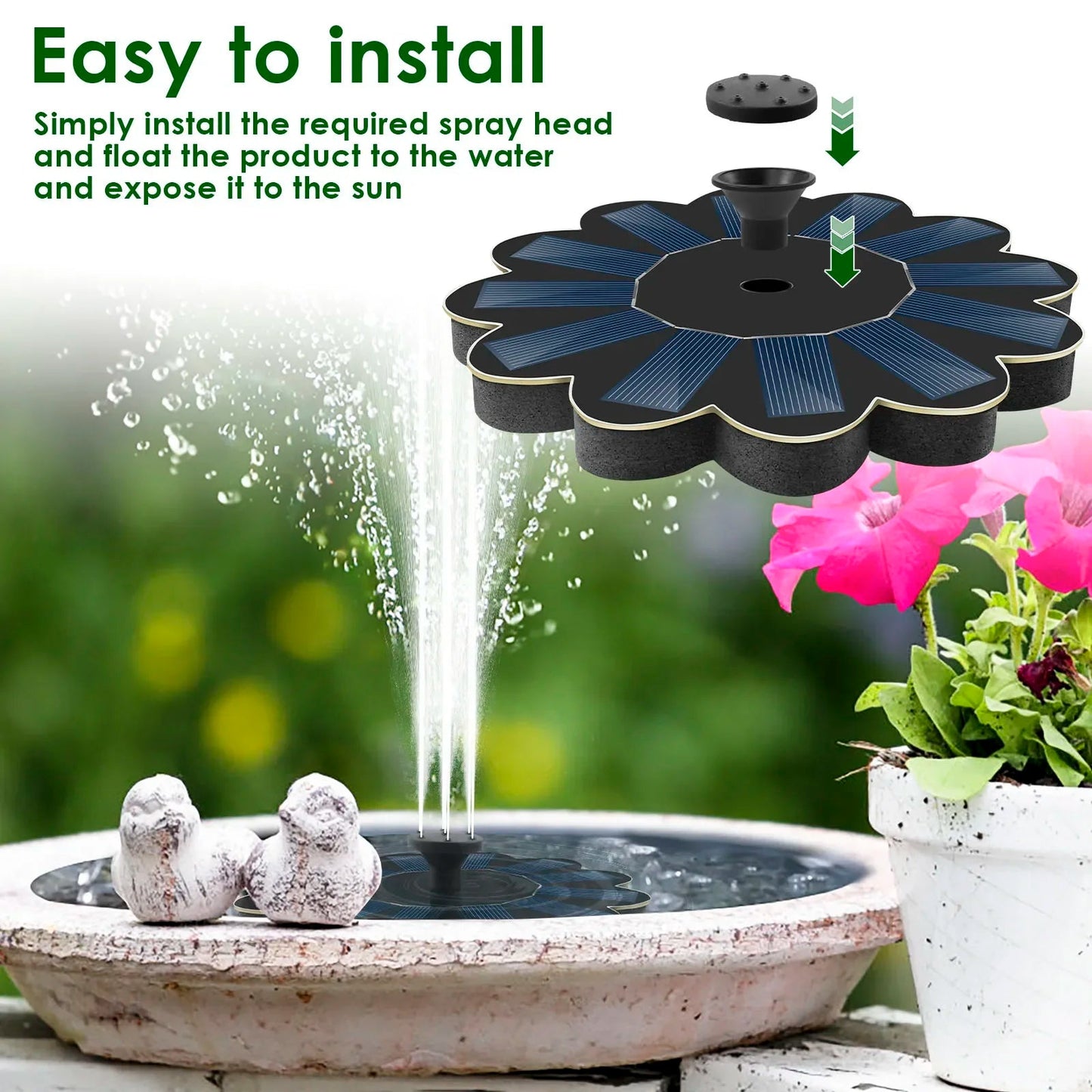 Solar Spring - Solar Water Fountain with 5 Nozzle Attachments for Garden & Bird Bath 3