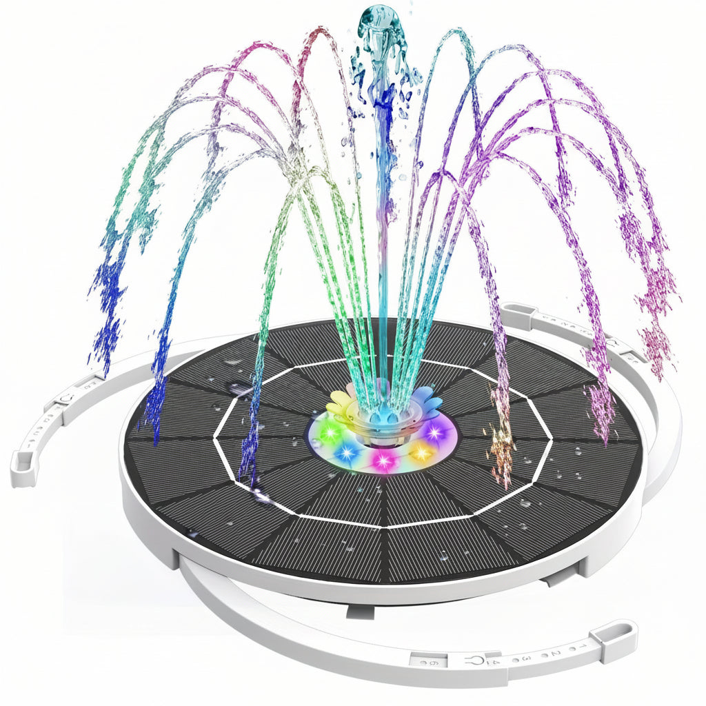 Solar Water Fountain Pump with 8 LED Lights & 5000mAh Battery for Ponds 0