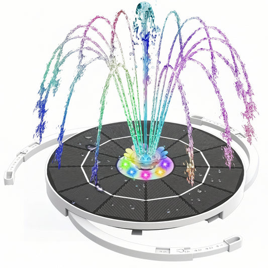 Solar Water Fountain Pump with 8 LED Lights & 5000mAh Battery for Ponds 0