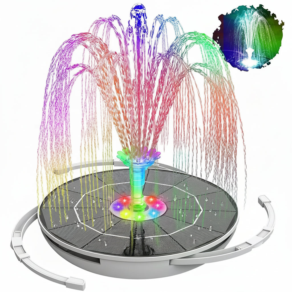 Solar Water Fountain Pump with 8 LED Lights & 5000mAh Battery for Ponds 1