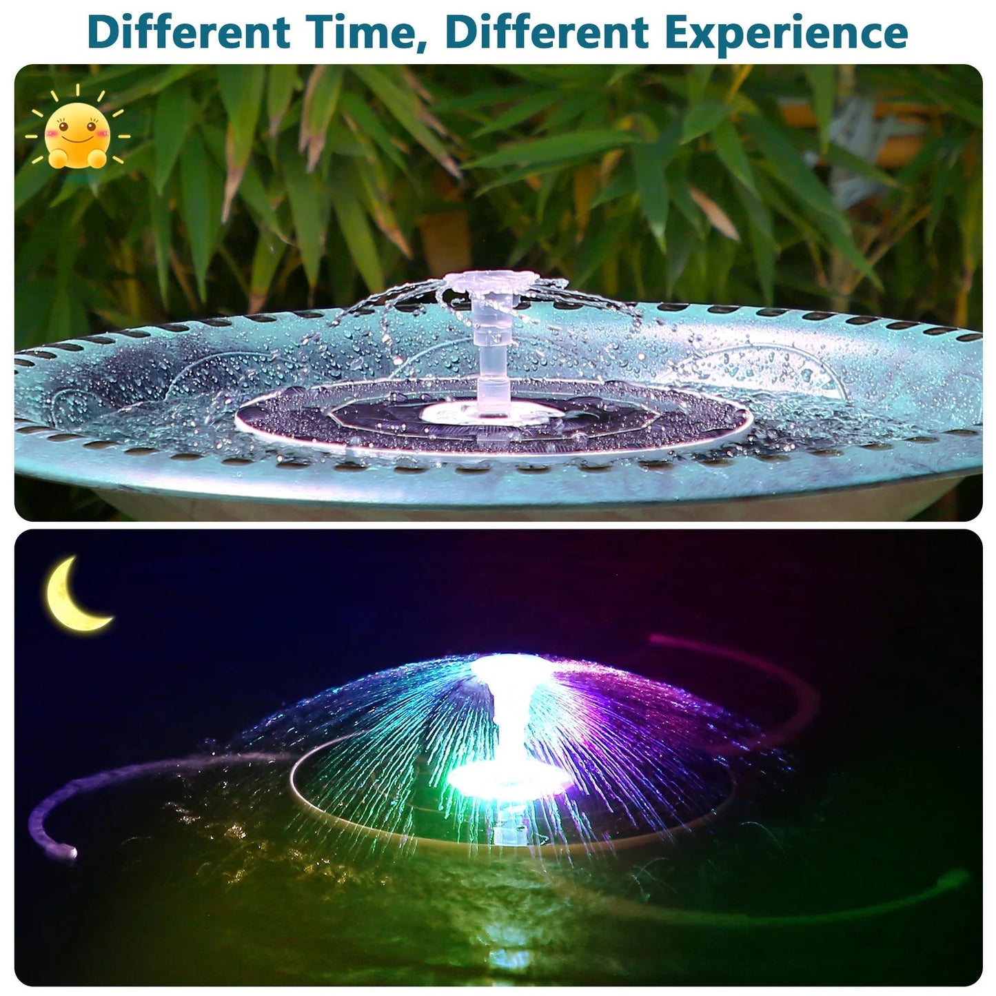 Solar Water Fountain Pump with 8 LED Lights & 5000mAh Battery for Ponds 2