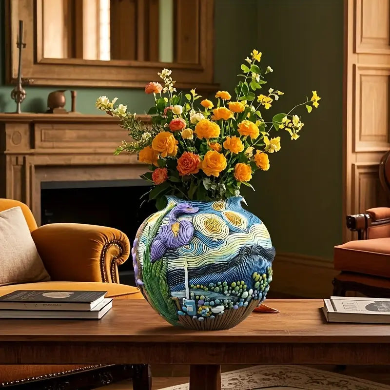 Starry Bloom - Handcrafted Flower Vase Inspired by Van Gogh for Elegant Décor 1