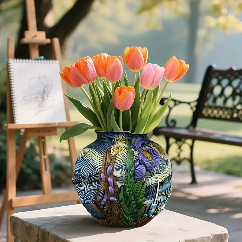 Starry Bloom - Handcrafted Flower Vase Inspired by Van Gogh for Elegant Décor 2