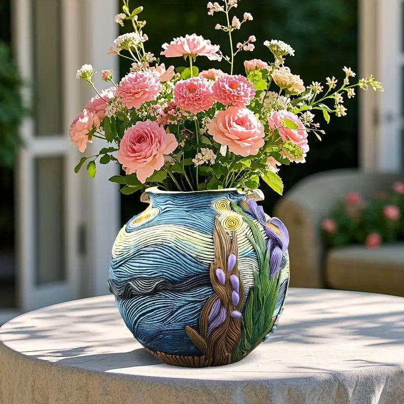 Starry Bloom - Handcrafted Flower Vase Inspired by Van Gogh for Elegant Décor 4