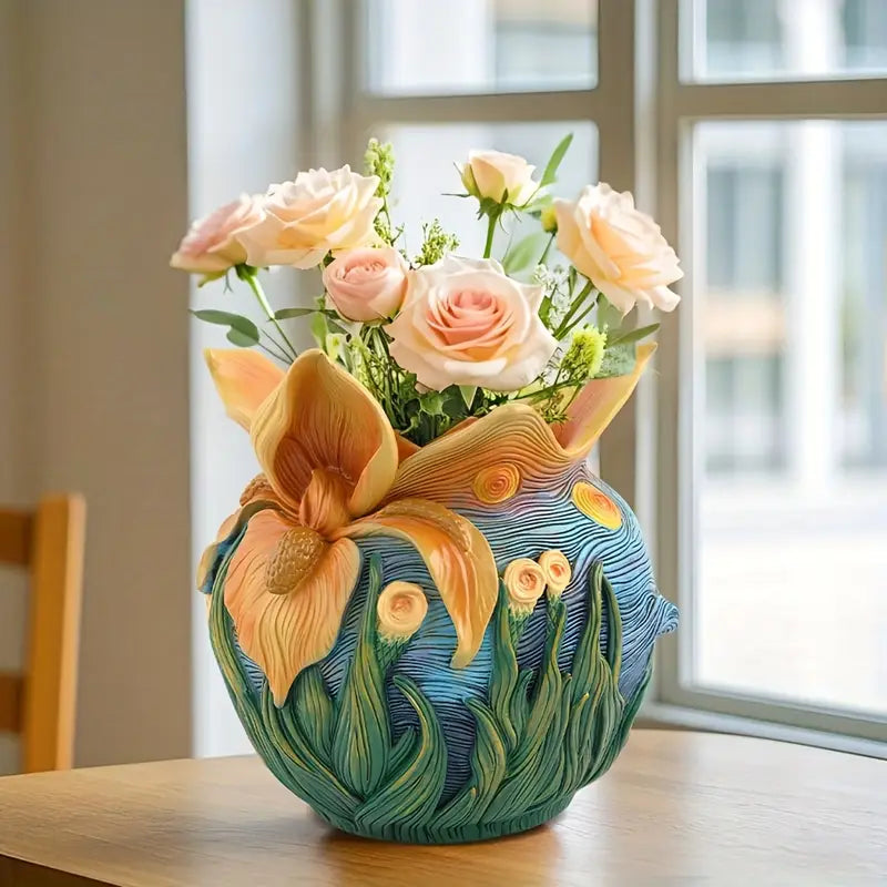 Starry Bloom - Handcrafted Flower Vase Inspired by Van Gogh for Elegant Décor 7