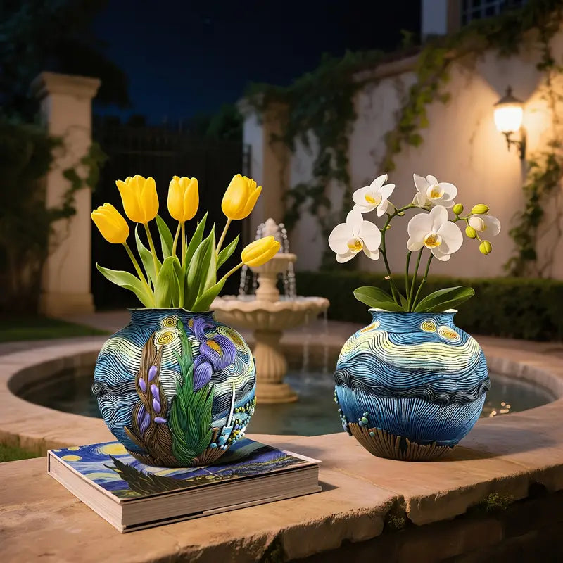 Starry Bloom - Handcrafted Flower Vase Inspired by Van Gogh for Elegant Décor 8