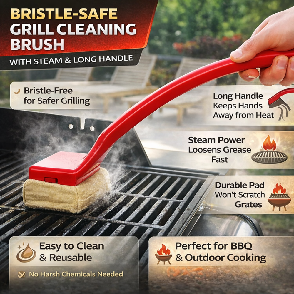 Steam Grill Cleaner Brush - Safe Non-Scratch BBQ Brush with Long Handle 2