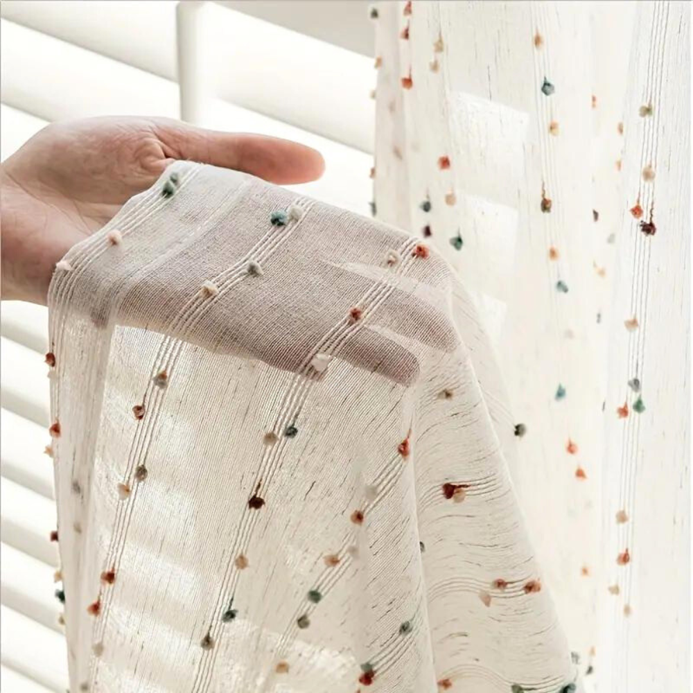 Sugar Bean - Sheer Rainbow Tulle Curtain with Vibrant Embroidery 0