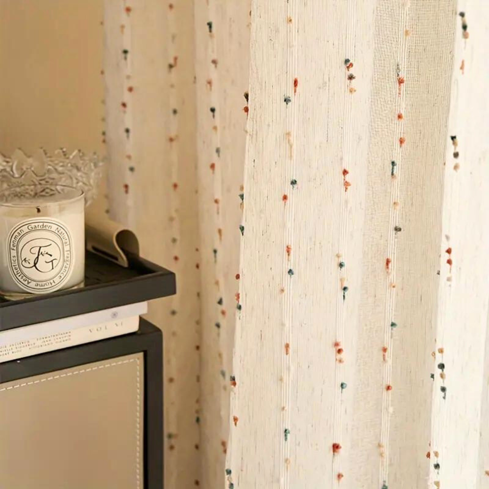 Sugar Bean - Sheer Rainbow Tulle Curtain with Vibrant Embroidery 3