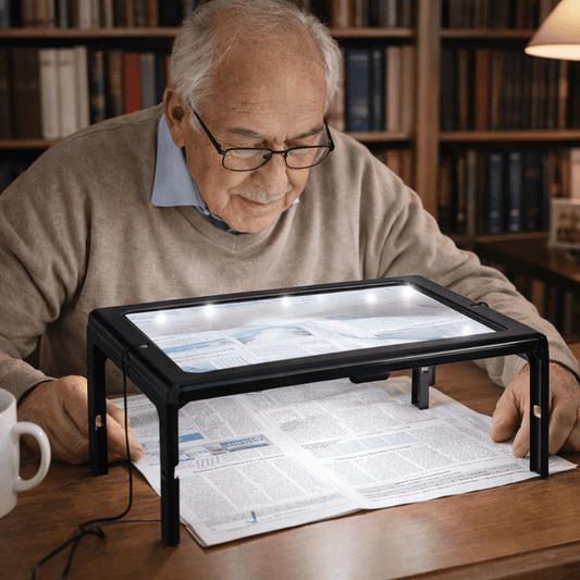 TEXTDESK – Foldable 3x Table Magnifier with LED Lighting for Hands-Free Reading 0