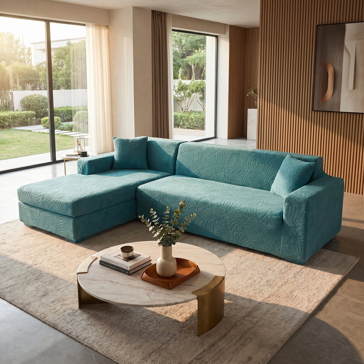 L Shaped Sofa Cover – Fitted Couch Protector | Sectional Slipcover | Pet Hair & Stain Guard | Corner Sofa Cover | Machine Washable