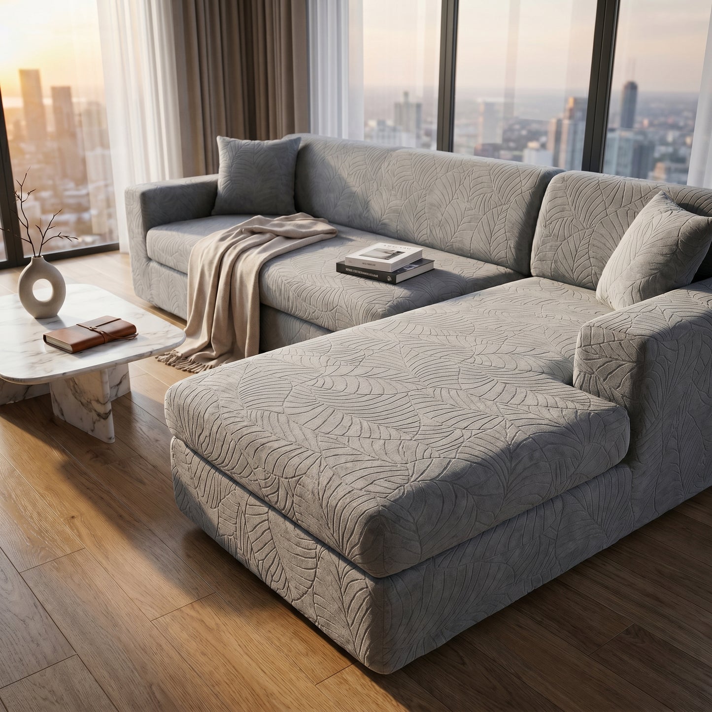 L Shaped Sofa Cover – Fitted Couch Protector | Sectional Slipcover | Pet Hair & Stain Guard | Corner Sofa Cover | Machine Washable